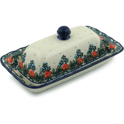 Polish Pottery Butter Dish 9&quot; Strawberry Fever