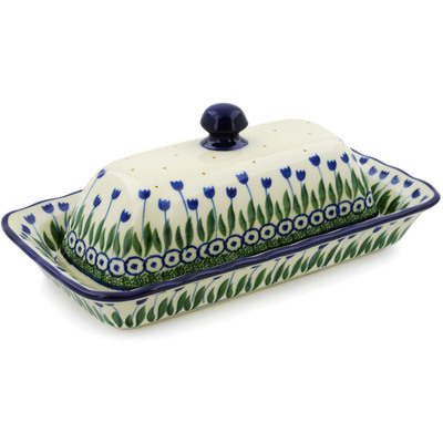 Polish Pottery Butter Dish 9&quot; Water Tulip