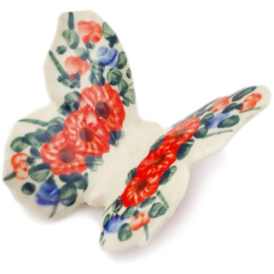 Polish Pottery Butterfly Figurine 3&quot; Red Tulip