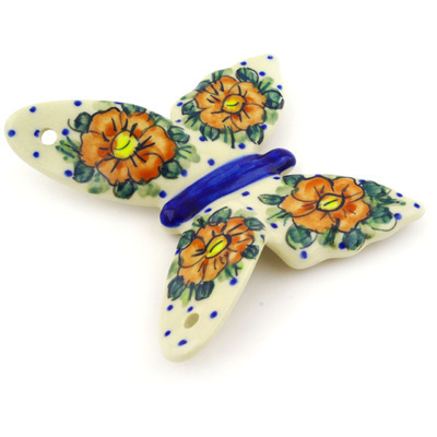 Polish Pottery Butterfly Figurine 4&quot; Autumn Pansies UNIKAT