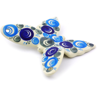 Polish Pottery Butterfly Figurine 4&quot; Blue Peacock Eye