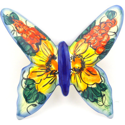 Polish Pottery Butterfly Figurine 4&quot; Colorful Bouquet UNIKAT