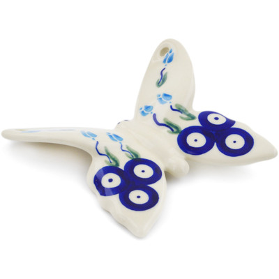 Polish Pottery Butterfly Figurine 4&quot; Peacock Tulip Garden