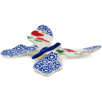 Polish Pottery Butterfly Figurine 4&quot; Wind-blown Poppies
