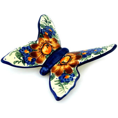 Polish Pottery Butterfly Figurine 5&quot; Blooming Happiness UNIKAT