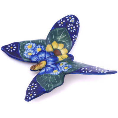 Polish Pottery Butterfly Figurine 5&quot; Floral Fruit Basket UNIKAT
