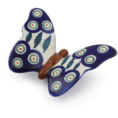 Polish Pottery Butterfly Figurine 5&quot; Peacock Leaves