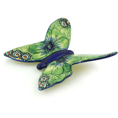 Polish Pottery Butterfly Figurine 5&quot; Rainforest UNIKAT