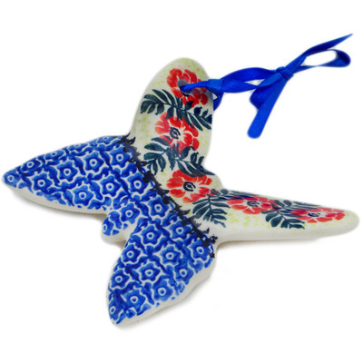 Polish Pottery Butterfly Figurine 5&quot; Red Wreath