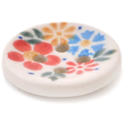 Polish Pottery Button 1&quot; Flowers In The Spring UNIKAT
