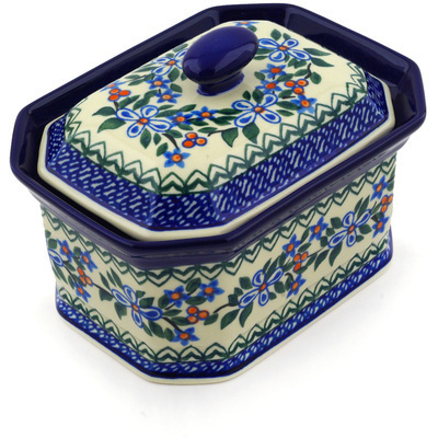 Polish Pottery Cake Box 6&quot; Azure Blooms