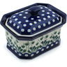 Polish Pottery Cake Box 6&quot; Bleeding Heart Peacock