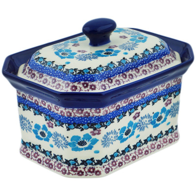 Polish Pottery Cake Box 6&quot; Blooming Blues