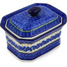 Polish Pottery Cake Box 6&quot; Blue Bud Sea
