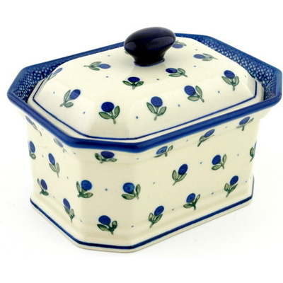 Polish Pottery Cake Box 6&quot; Blue Buds