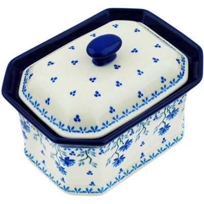 Polish Pottery Cake Box 6&quot; Blue Grapevine