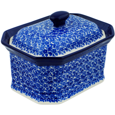 Polish Pottery Cake Box 6&quot; Choppy Waters