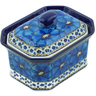 Polish Pottery Cake Box 6&quot; Cobalt Poppies UNIKAT