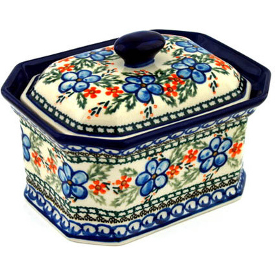 Polish Pottery Cake Box 6&quot; Cobblestone Garden