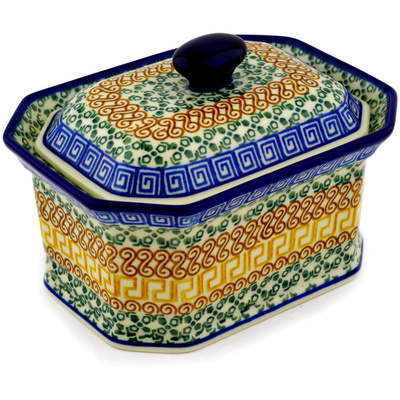 Polish Pottery Cake Box 6&quot; Grecian Sea