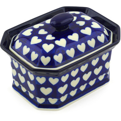 Polish Pottery Cake Box 6&quot; Hypnotic Hearts