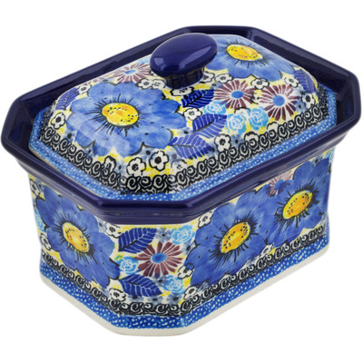 Polish Pottery Cake Box 6&quot; Joyful Meadow UNIKAT