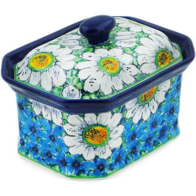 Polish Pottery Cake Box 6&quot; Pansies And Daisies UNIKAT