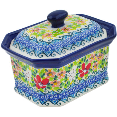 Polish Pottery Cake Box 6&quot; Petal Dance UNIKAT