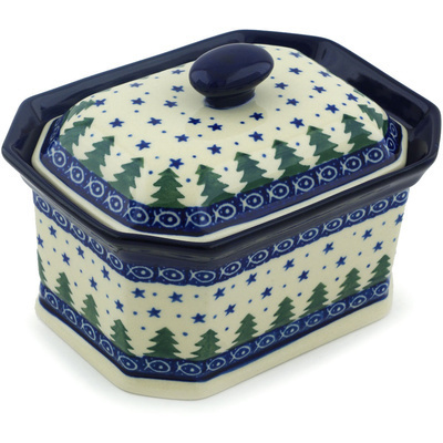 Polish Pottery Cake Box 6&quot; Piney Forest UNIKAT