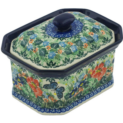 Polish Pottery Cake Box 6&quot; Spring Floral Garland UNIKAT