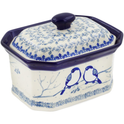 Polish Pottery Cake Box 6&quot; Waiting Birds UNIKAT