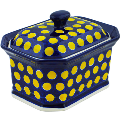 Polish Pottery Cake Box 6&quot; Yellow Dots