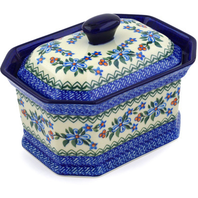 Polish Pottery Cake Box 8&quot; Azure Blooms