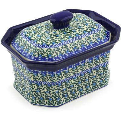 Polish Pottery Cake Box 8&quot; Blue Ivy