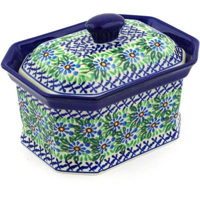 Polish Pottery Cake Box 8&quot; Chicory Wreath