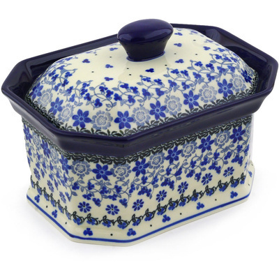 Polish Pottery Cake Box 8&quot; Daisy Blues