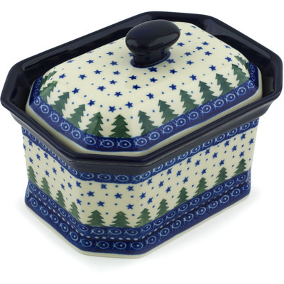 Polish Pottery Cake Box 8" Piney Forest UNIKAT