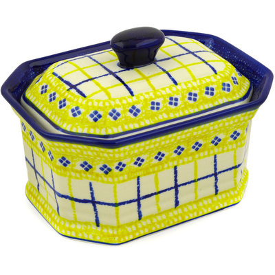 Polish Pottery Cake Box 8" Plaid Sunshine