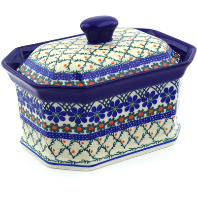 Polish Pottery Cake Box 8&quot; Primrose Trellis
