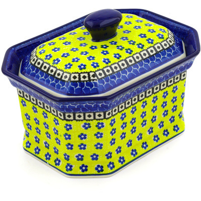 Polish Pottery Cake Box 8&quot; Sunburst Daisies