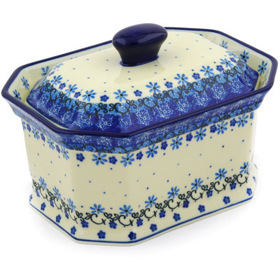 Polish Pottery Cake Box 8&quot; Winter Star Flowers
