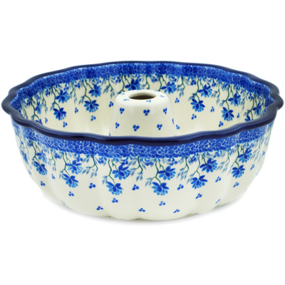 Polish Pottery Cake Mould 10&quot; Blue Grapevine