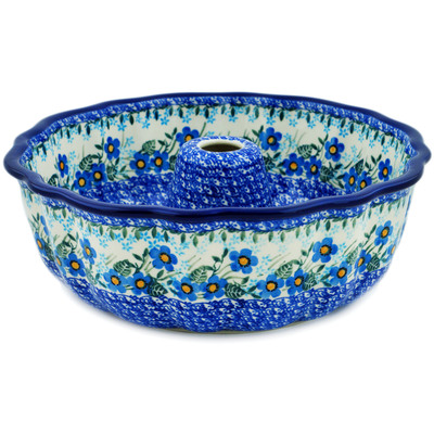 Polish Pottery Cake Mould 10&quot; Blue Joy