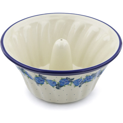 Polish Pottery Cake Mould 10&quot; Blue Rose