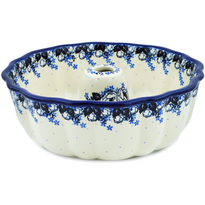 Polish Pottery Cake Mould 10&quot; Flowers At Dusk