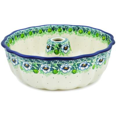 Polish Pottery Cake Mould 10&quot; Green Flora