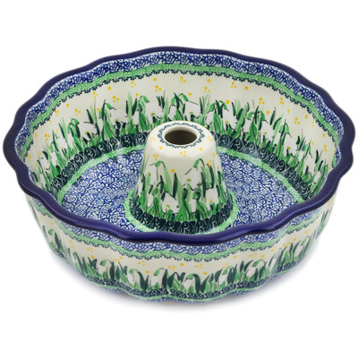 Polish Pottery Cake Mould 10&quot; Snowdrops UNIKAT