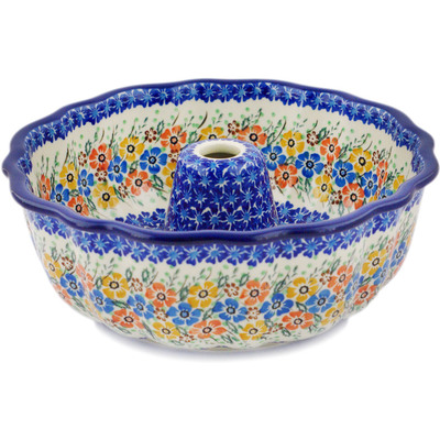 Polish Pottery Cake Mould 10&quot; Spring Blooms UNIKAT