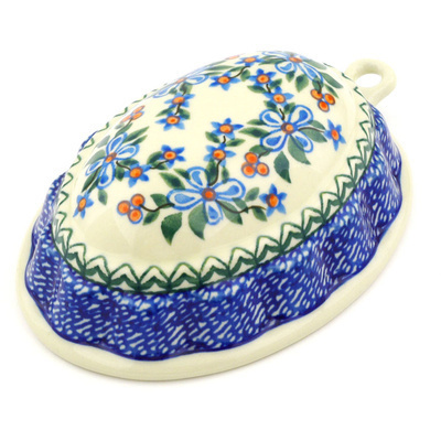 Polish Pottery Cake Mould 7&quot; Azure Blooms