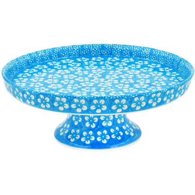 Polish Pottery Cake Stand 10&quot; Floral Skies UNIKAT